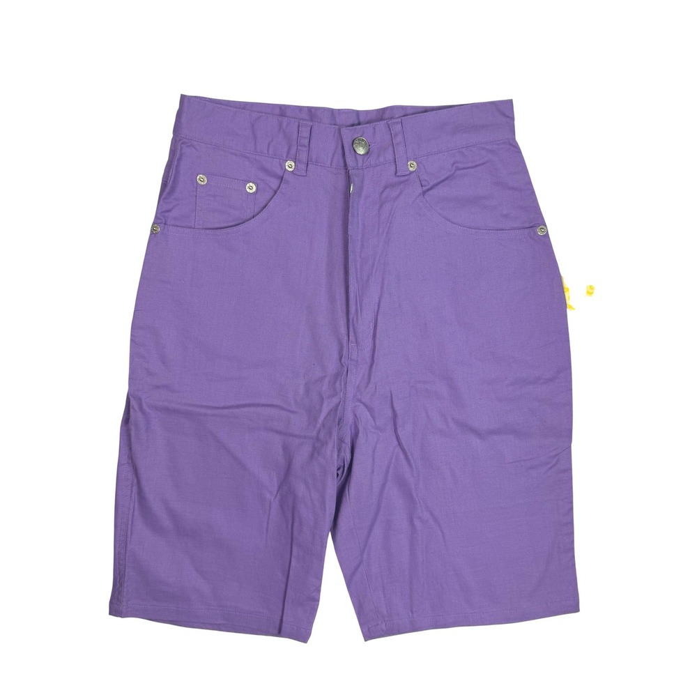 Denim & Co Vintage Y2K Minimalist Womens Bermuda Shorts Purple Linen Blend
